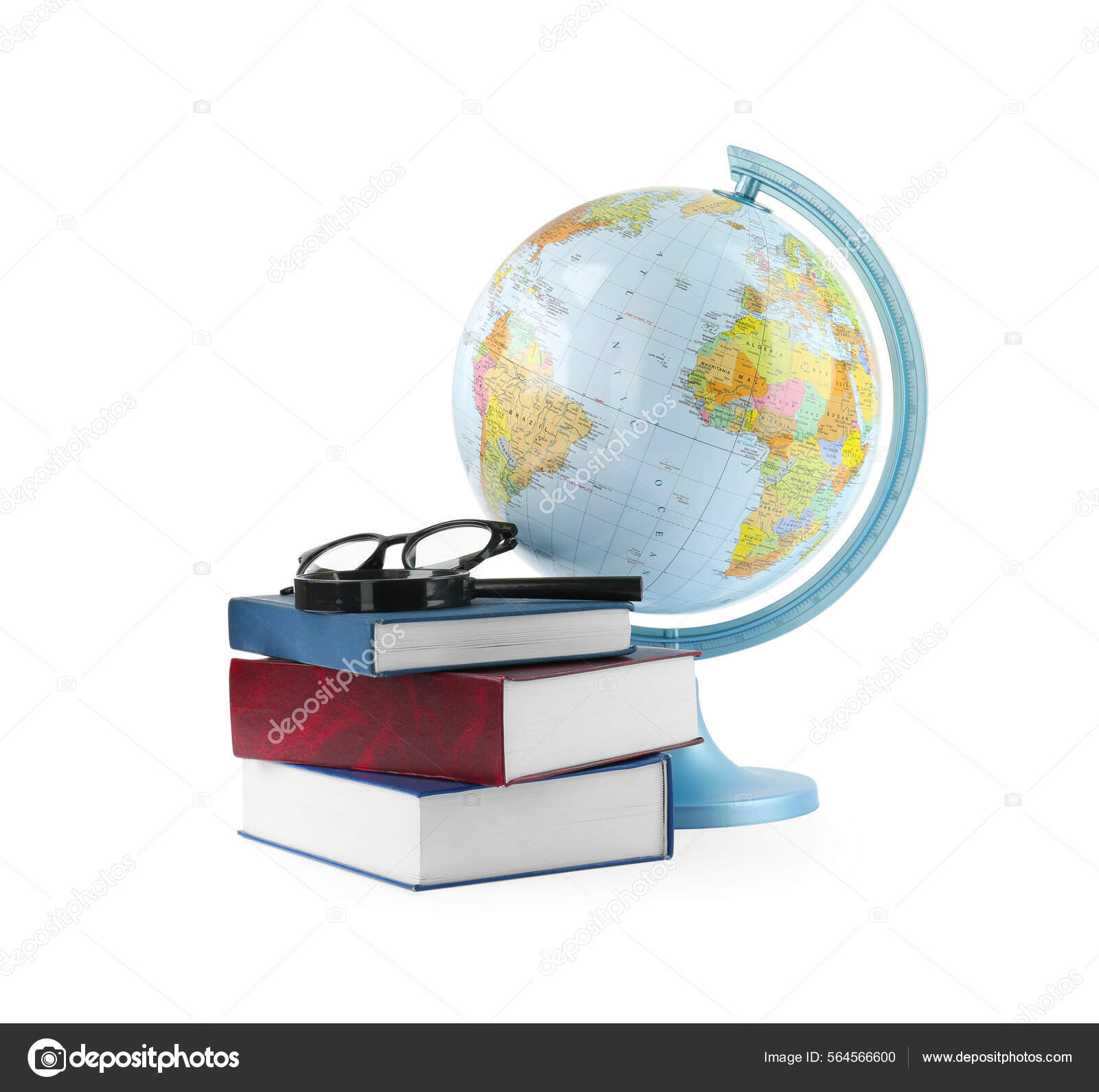 Пластиковая Модель Земного Шара Книги Очки Белом Фоне Урок.