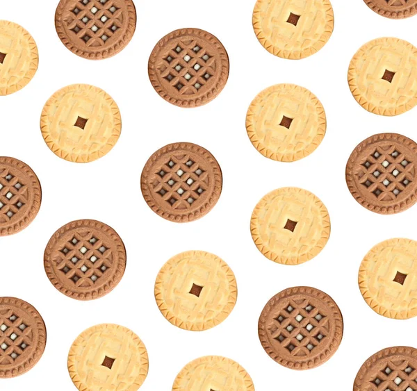 Вид Зверху Різні Смачні Сендвіч Печиво Кремом Білому Тлі Колаж — стокове фото