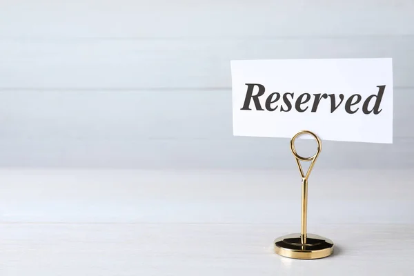 Elegant Sign Reserved White Wooden Surface Space Text Table Setting — Stock Fotó