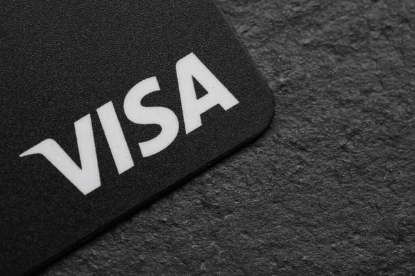 Mykolaiv Ukraine February 2022 Visa Credit Card Black Background Closeup — 스톡 사진