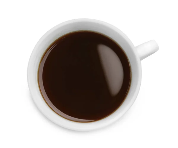 Fresh Aromatic Coffee Mug Isolated White Top View — Foto de Stock