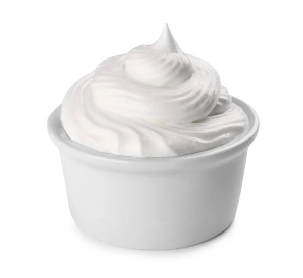 Fresh Whipped Cream Bowl Isolated White — Stockfoto