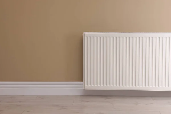 Modern Radiator Beige Wall Space Text Central Heating System — Stock Photo, Image
