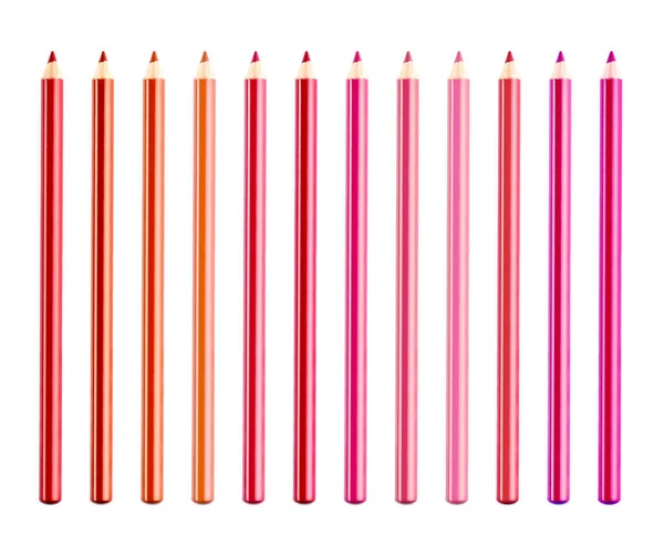 Set Lip Pencils Different Shades White Background Decorative Cosmetics — стоковое фото