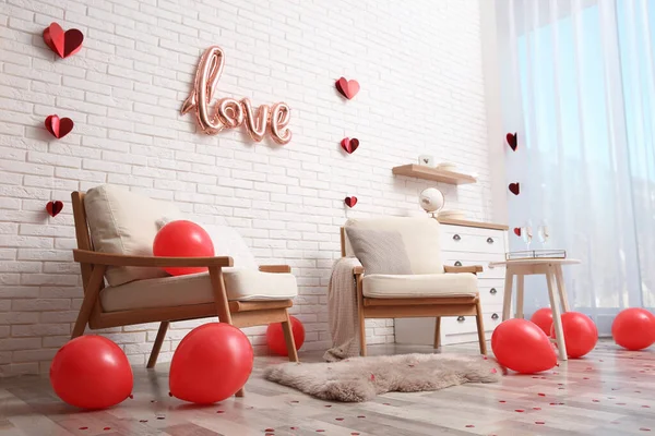 Sala Estar Aconchegante Decorado Para Dia Dos Namorados Design Interiores — Fotografia de Stock