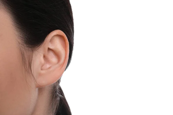 Woman White Background Closeup Ear — Foto de Stock