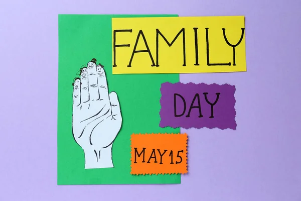 Happy Family Day Cards Text Paper Hand Cutout Violet Background — Photo