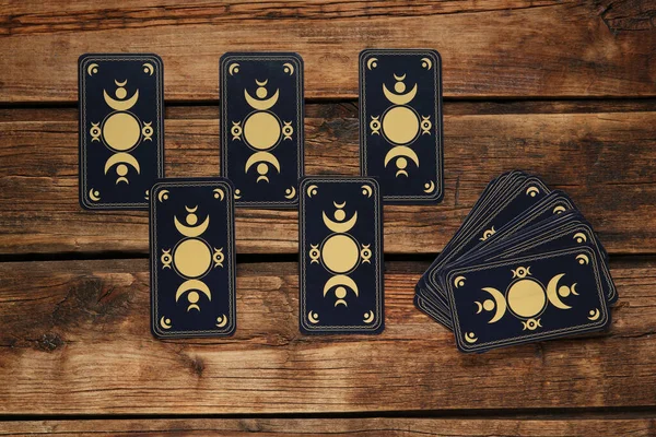 Tarot Kártyák Asztalon Lapos Fekvés Fordított Oldal — Stock Fotó