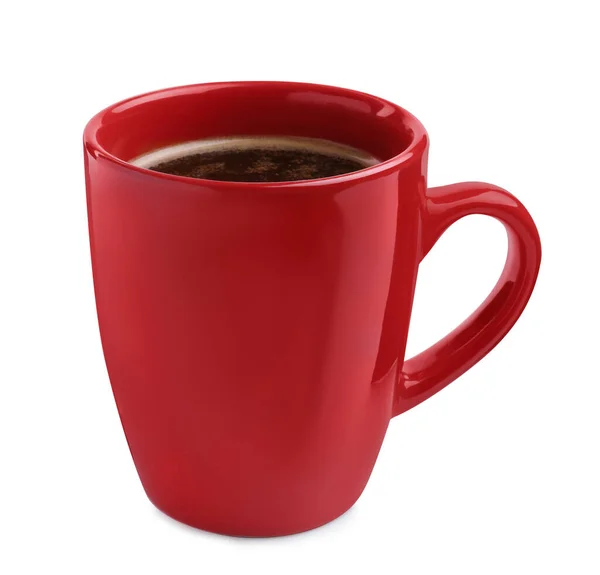 Fresh Aromatic Coffee Red Mug Isolated White — Zdjęcie stockowe