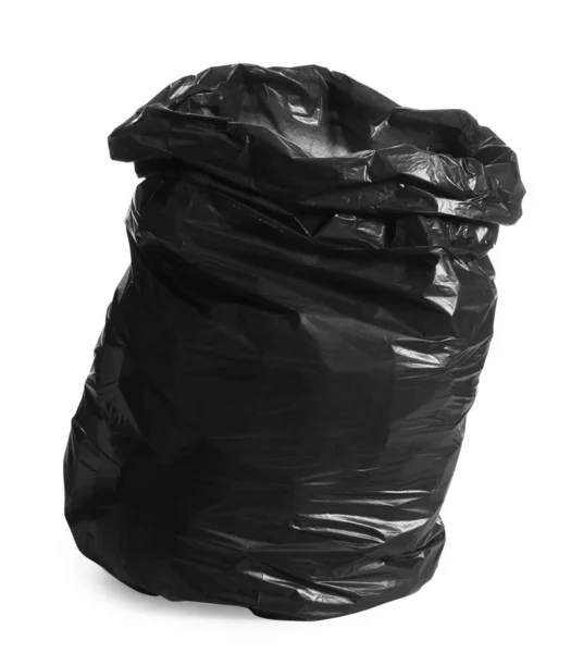 Černá Taška Plná Odpadků Izolovaných Bílém — Stock fotografie