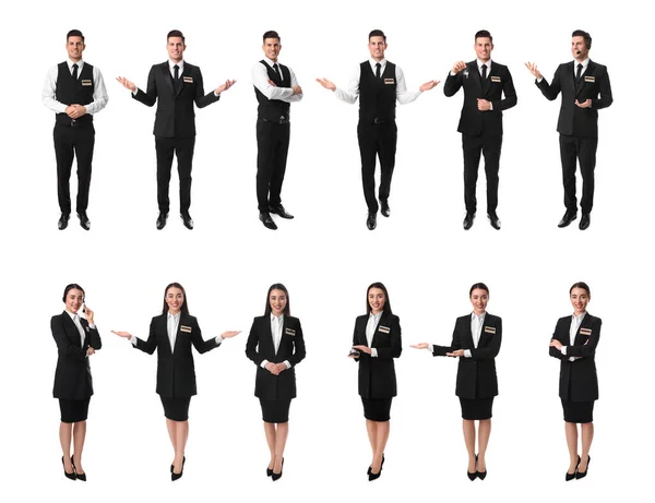 Collage Photos Receptionists White Background — Stock Photo, Image