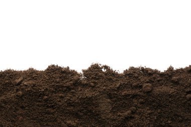 Beyaz arkaplanda toprak yığını, üst görünüm