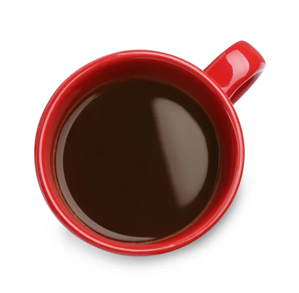 Frisk Aromatisk Kaffe Rødt Krus Isoleret Hvid Top View - Stock-foto