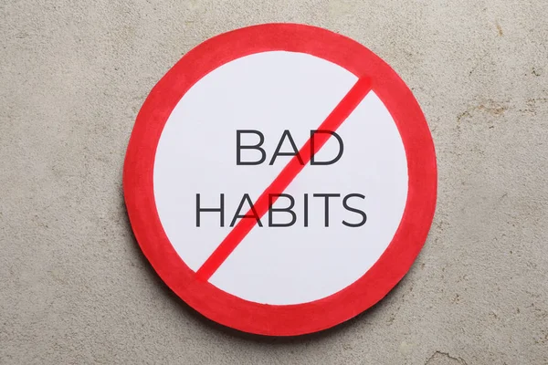 Prohibited Symbol Text Bad Habits Light Grey Stone Background — Fotografia de Stock