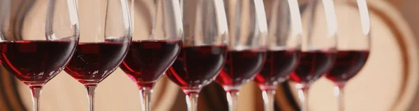 Glasses Tasty Red Wine Closeup View Banner Design — ストック写真