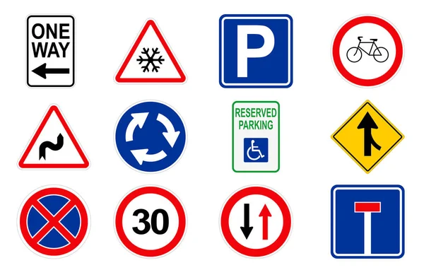 Set Different Traffic Signs White Background Illustration — стоковое фото