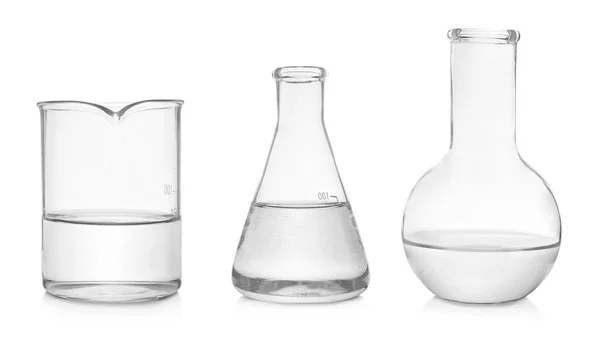 Different Laboratory Glassware White Background Banner Design — Stock Photo, Image