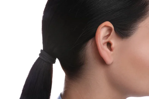 Woman White Background Closeup Ear — Fotografia de Stock