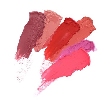 Beyaz arkaplanda renkli ruj lekeleri koleksiyonu