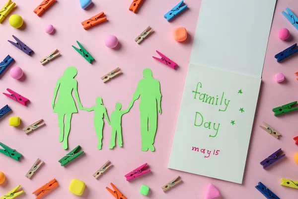 Happy International Family Day Flat Lay Composition Notebook Paper People — Photo
