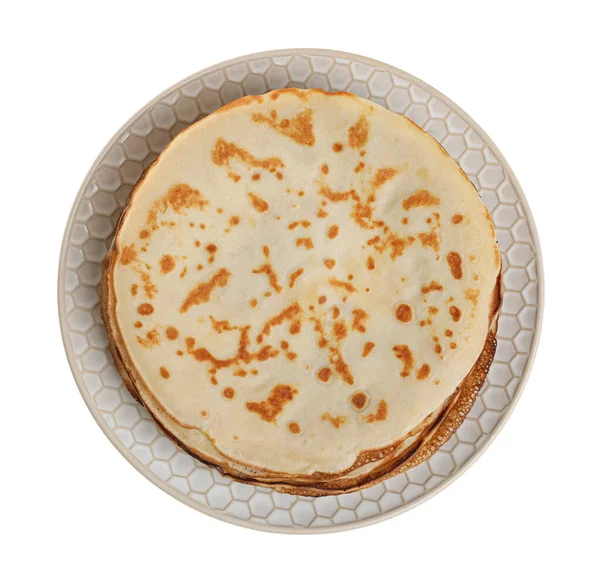 Stack Delicious Crepes Plate White Background Top View — 스톡 사진