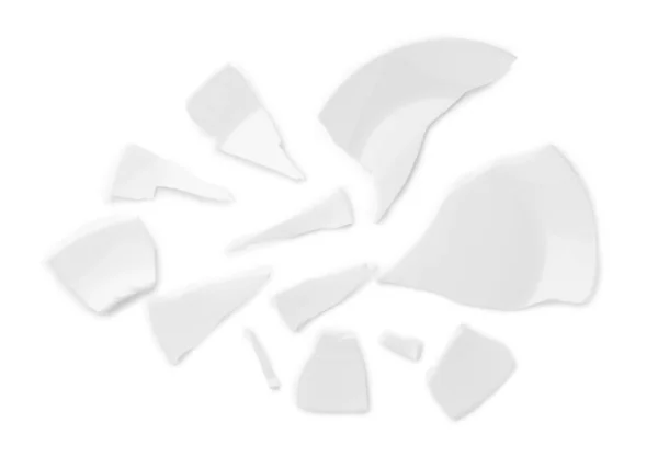 Pieces Broken Ceramic Plate White Background Top View — Fotografia de Stock