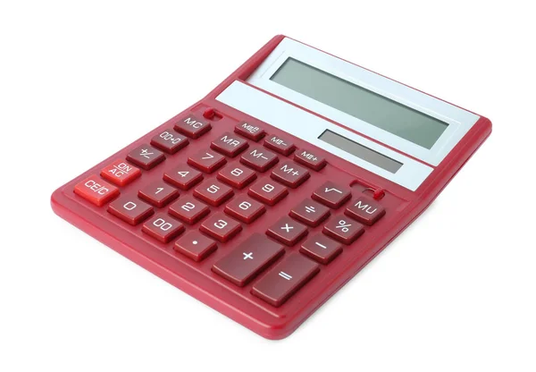 Красный Калькулятор Белом Фоне Оргтехника — стоковое фото