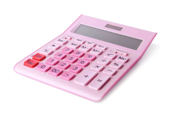 Rosa Taschenrechner Auf Weißem Hintergrund Schulschreibwaren — Stockfoto