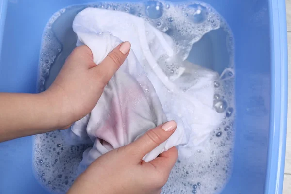 Woman Washing White Garment Stain Top View — Foto de Stock