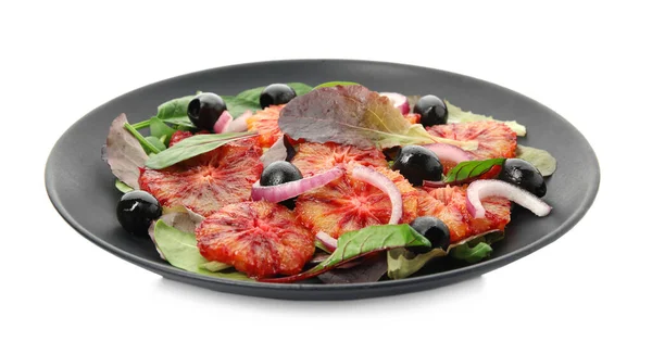 Placă Salată Delicioasă Siciliană Portocale Izolată Alb — Fotografie, imagine de stoc