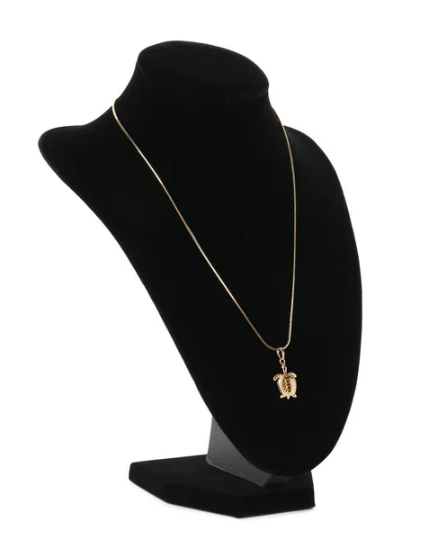Stylish Golden Necklace Jewelry Bust White Background — Stock Photo, Image