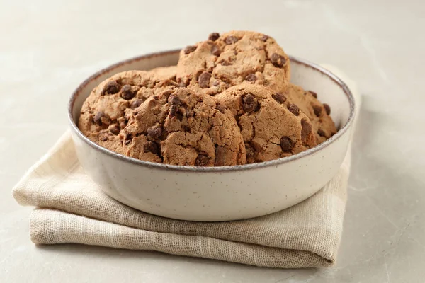 Delicious Chocolate Chip Cookies Bowl Light Grey Table — Foto de Stock