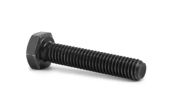 One Black Metal Hex Bolt Isolated White — Stock Photo, Image