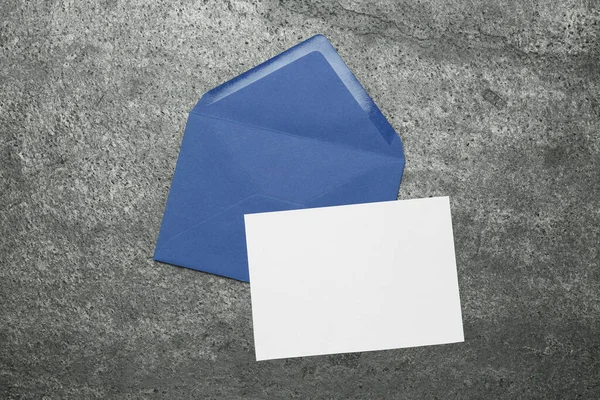 Envelope Blank Paper Card Grey Table Top View — Fotografia de Stock