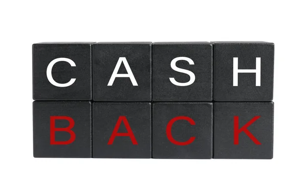 Black Cubes Word Cashback White Background — Foto Stock