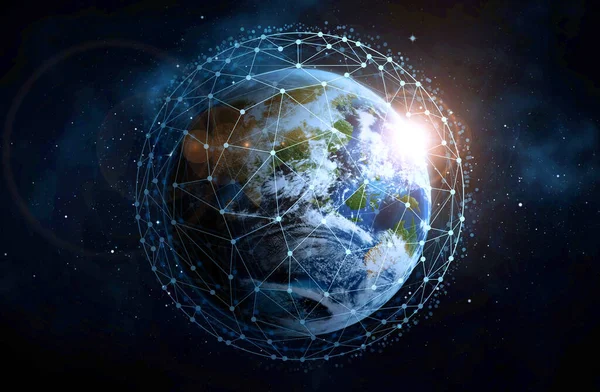 Global Network Connection Earth Open Space Digital Web Illustration — 스톡 사진