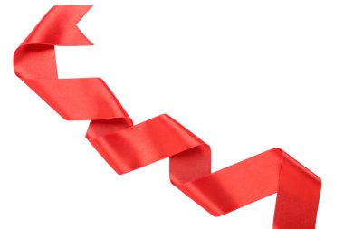 Güzel kırmızı kurdele beyaza izole edilmiş, üst manzara