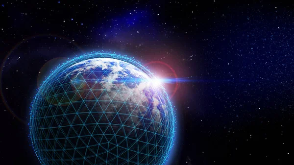 Wereldwijde Netwerkverbinding Aarde Open Ruimte Digitaal Web Illustratie — Stockfoto
