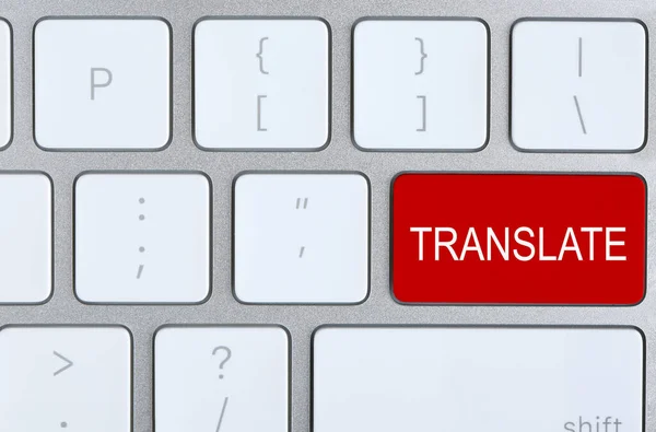 Κόκκινο Κουμπί Λέξη Translate Στο Πληκτρολόγιο Του Υπολογιστή Πάνω Όψη — Φωτογραφία Αρχείου