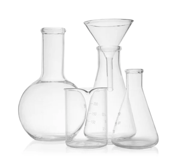 Set Laboratory Glassware White Background — Stock Photo, Image