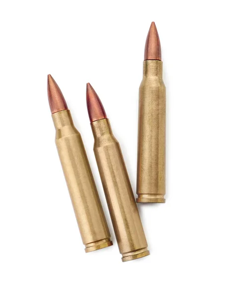 Tre Kulor Vit Bakgrund Ovanifrån Militär Ammunition — Stockfoto