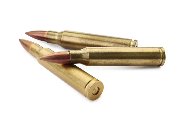 Three Bullets White Background Military Ammunition — 스톡 사진