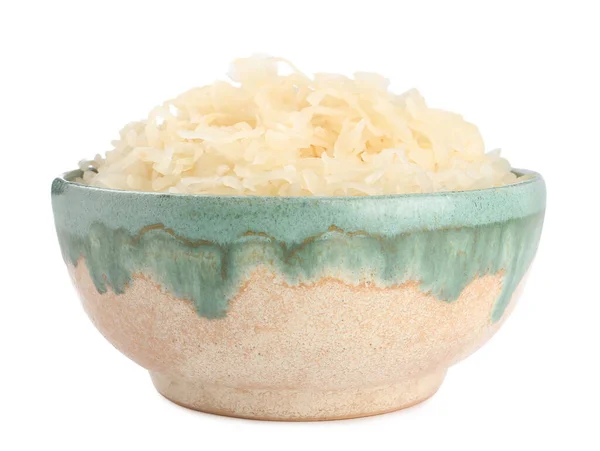 Bowl Tasty Sauerkraut White Background — Stock Photo, Image