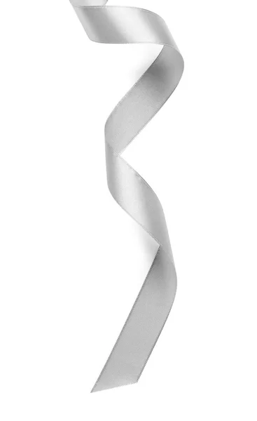 Schöne Silberne Schleife Isoliert Auf Weiß Ansicht Von Oben — Stockfoto