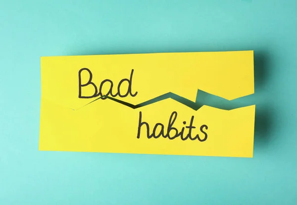 Torn Paper Words Bad Habits Turquoise Background Top View — Foto de Stock