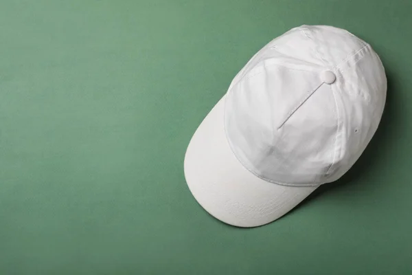 Baseball Cap Green Background Top View Space Text — Stock Fotó