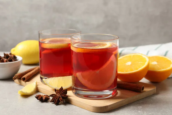 Aromatic Punch Drink Ingredients Grey Table — Photo