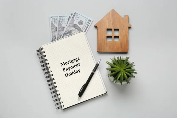 Notebook Words Mortgage Payment Holiday House Model Plant Money Light — Photo