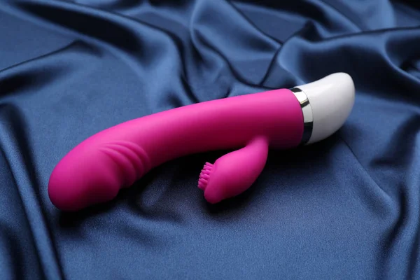Pink Vaginal Vibrator Blue Silky Fabric Sex Toy — Stock fotografie