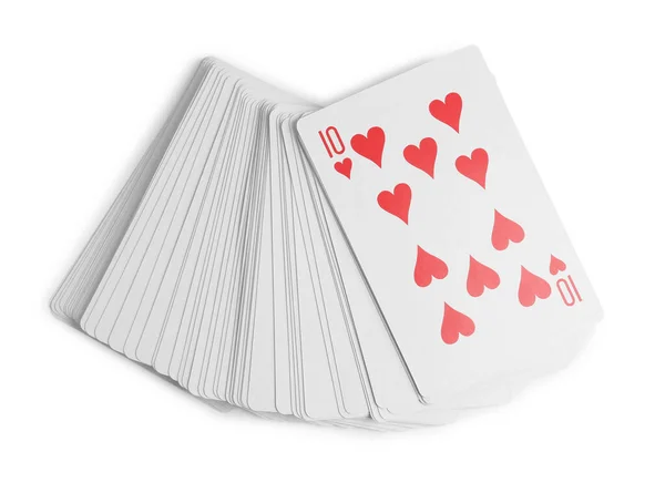 Playing Cards Ten Hearts White Background Top View — Stock Photo, Image